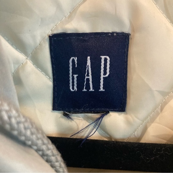 GAP Sz L Silver Quilted Cozy Drawstring Waist Many Pockets Puffer Coat  Jacket - Picture 8 of 14
